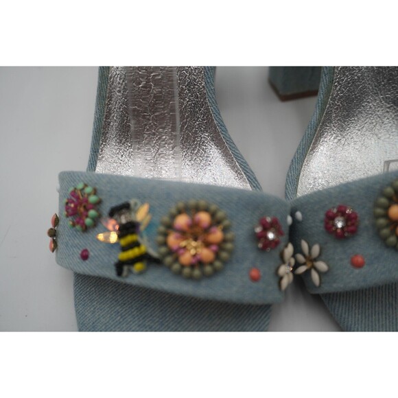 Rampage Garden Floral Embroidered beaded detail light denim Open Toe Heel Size 9 - Picture 10 of 15